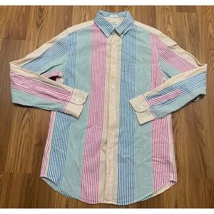 J.Crew Shirt Mens Medium Slim Seersucker Multicolor Stripe Organic Cotton